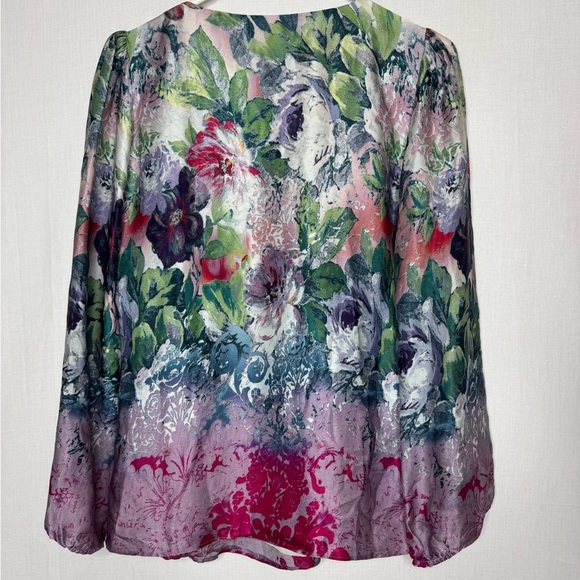 Sundance Samantha Sugarplum Garden Floral Blouse Silk V Neck Pintuck Watercolor - Picture 10 of 11